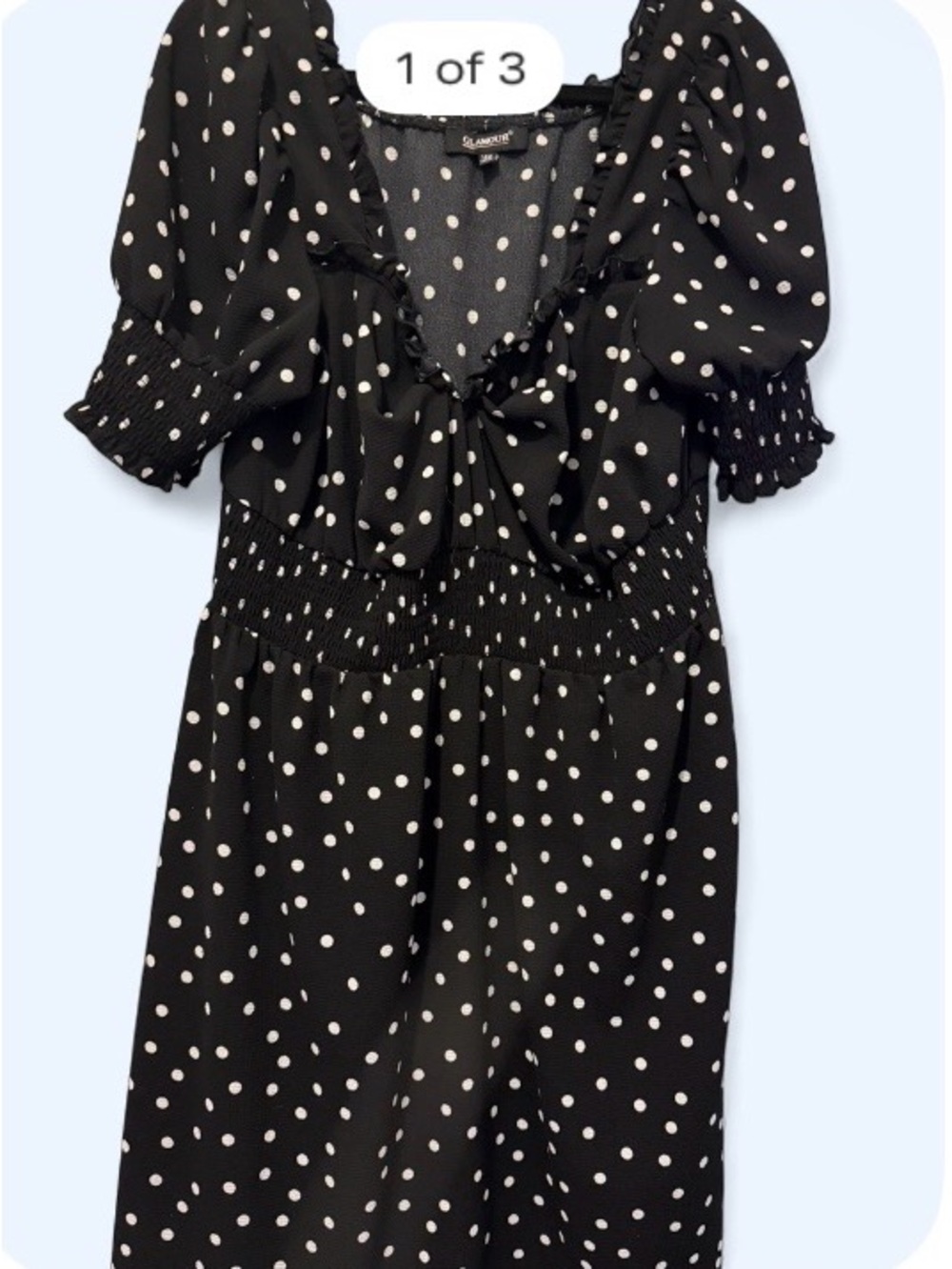Glamour Black and White Polka Dot Puff Sleeve Dress